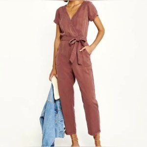 Abercrombie Short Sleeve Utility Jumpsuit in Rust Red